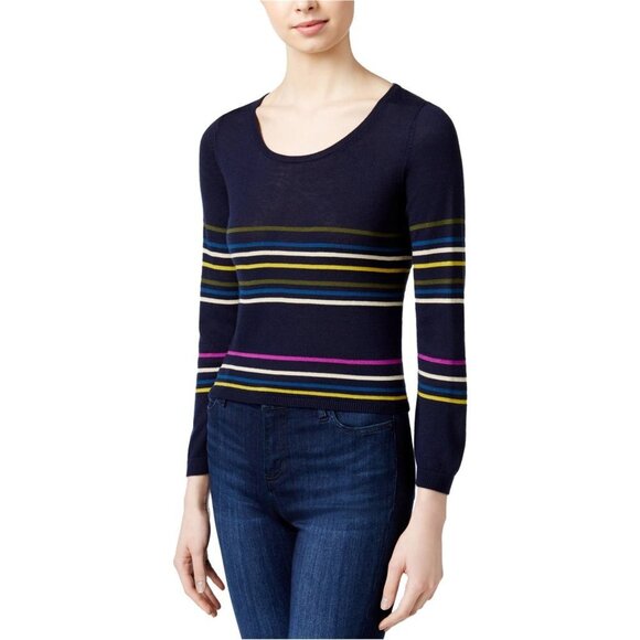 Rachel Roy Navy & Multicolor Striped Knit Longsleeve Cropped Sweater size L - Picture 7 of 10